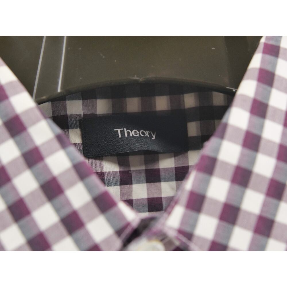 Theory Shirt Mens Size Large Red Plaid Button Up Long Sleeve Casual Modern - Picture 3 of 8